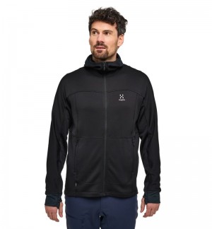 Men's Haglöfs Betula Hood Fleece Jackets Black Canada | XC83-238