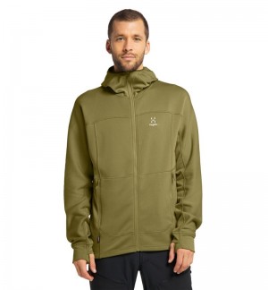 Men's Haglöfs Betula Hood Fleece Jackets Olive Green Canada | UN19-129