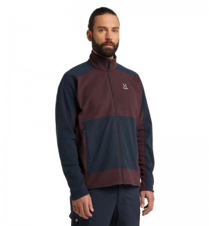 Men's Haglöfs Buteo Mid Jacket Fleece Jackets Blue / Burgundy Brown Canada | DN66-398