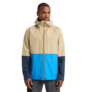 Men's Haglöfs Finch Proof Jacket Windbreaker Beige / Blue Canada | DT45-227