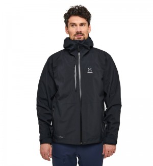 Men's Haglöfs Front Proof Jacket Windbreaker Black Canada | WL51-309