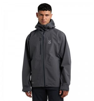 Men's Haglöfs Front Proof Jacket Windbreaker Magnetite Canada | TW57-870