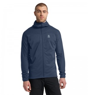 Men's Haglöfs Frost Mid Hood Fleece Jackets Blue Canada | DY87-880