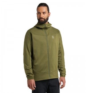 Men's Haglöfs Frost Mid Hood Fleece Jackets Olive Green Canada | VG51-485