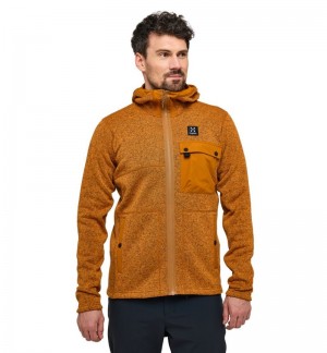 Men's Haglöfs Hede Mid Hood Fleece Jackets Golden Brown Canada | JA84-046