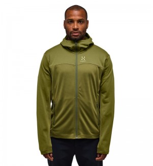 Men's Haglöfs Lark Mid Hood Fleece Jackets Olive Green Canada | FW14-274