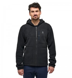 Men's Haglöfs Malung Pile Hood Fleece Jackets Black Canada | EP94-699