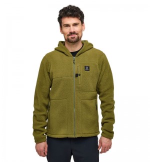 Men's Haglöfs Malung Pile Hood Fleece Jackets Olive Green Canada | RE25-089