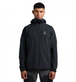 Men's Haglöfs Move Softshell Hood Windbreaker Black Canada | YQ81-094