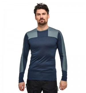 Men's Haglöfs Natural Blend Tech Crew Neck Baselayers Blue / Blue Canada | PN44-506