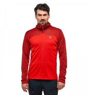 Men's Haglöfs ROC Flash Mid Hood Fleece Jackets Corrosion / Red Canada | AI70-334