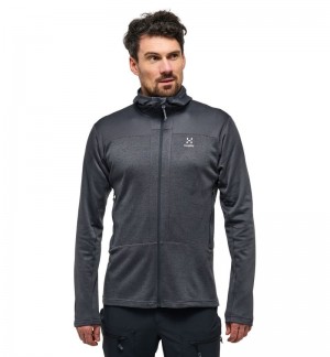 Men's Haglöfs ROC Flash Mid Hood Fleece Jackets Magnetite Canada | YV97-479