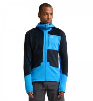 Men's Haglöfs ROC Spitz Mid Hood Fleece Jackets Blue / Blue Canada | KS25-977