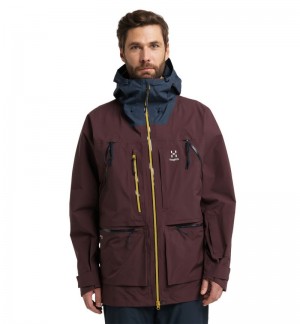 Men's Haglöfs Vassi GTX Pro Jacket Windbreaker Burgundy Brown / Blue Canada | NU66-058