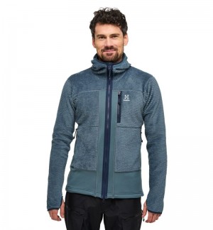 Men's Haglöfs Vassi Mid Hood Fleece Jackets Blue Canada | ZV62-764