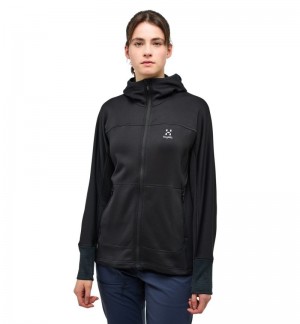 Women's Haglöfs Betula Hood Fleece Jackets Black Canada | GV92-775