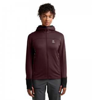 Women's Haglöfs Betula Hood Fleece Jackets Burgundy Brown / Black Canada | LF04-567