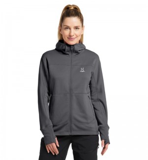 Women's Haglöfs Betula Hood Fleece Jackets Magnetite Canada | MP28-642