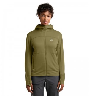 Women's Haglöfs Betula Hood Fleece Jackets Olive Green Canada | ZS12-421