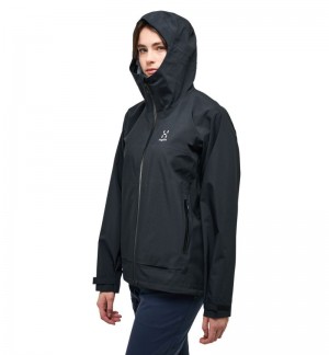 Women's Haglöfs Front Proof Jacket Windbreaker Black Canada | JG50-187