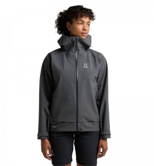 Women's Haglöfs Front Proof Jacket Windbreaker Magnetite Canada | GX24-469