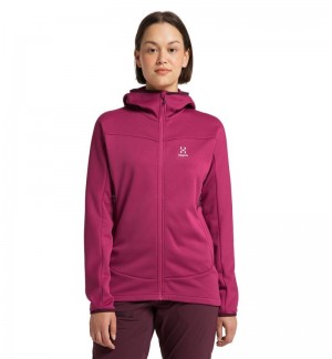 Women's Haglöfs Frost Mid Hood Fleece Jackets Deep Pink Canada | QF04-034