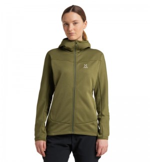 Women's Haglöfs Frost Mid Hood Fleece Jackets Olive Green Canada | XK47-148