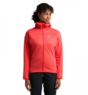 Women's Haglöfs Frost Mid Hood Fleece Jackets Red Canada | LC40-152