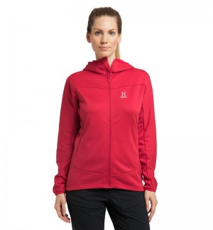 Women's Haglöfs Frost Mid Hood Fleece Jackets Red Canada | ZL60-373