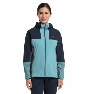 Women's Haglöfs L.I.M Alpha Hood Windbreaker Green Blue / Blue Canada | PX29-828