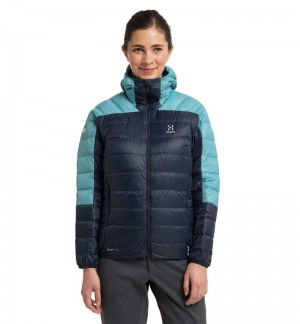 Women's Haglöfs L.I.M Down Hood Insulated Jackets Blue / Green Blue Canada | RK68-099