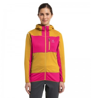 Women's Haglöfs L.I.M Mid Fast Hood Fleece Jackets Autumn Leaves / Pink Canada | DA04-238