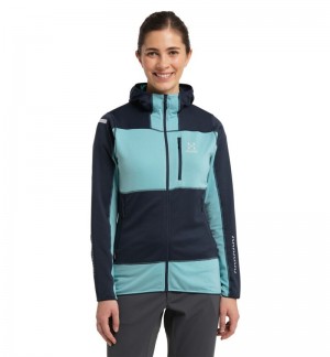 Women's Haglöfs L.I.M Mid Fast Hood Fleece Jackets Blue / Green Blue Canada | TQ14-357