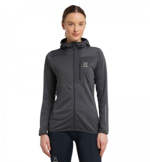 Women's Haglöfs L.I.M Mid Fast Hood Fleece Jackets Magnetite Canada | LM52-726