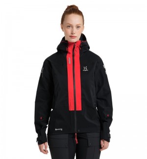 Women's Haglöfs L.I.M ZT Mountain GTX PRO Jacket Windbreaker Black / Red Canada | WB79-805