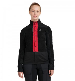 Women's Haglöfs L.I.M ZT Sync 2 Mid Jacket Fleece Jackets Black / Red Canada | PY25-175