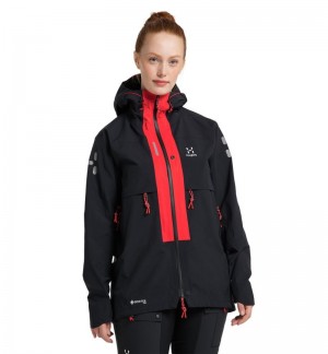 Women's Haglöfs L.I.M ZT Trek GTX PRO Jacket Windbreaker Black / Red Canada | PW48-327