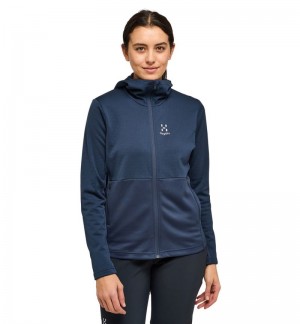 Women's Haglöfs Lark Mid Hood Fleece Jackets Blue Canada | AZ16-363