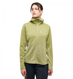 Women's Haglöfs Lark Mid Hood Fleece Jackets Green Canada | OI46-817