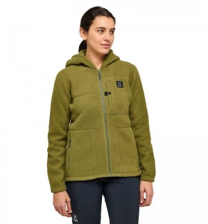 Women's Haglöfs Malung Pile Hood Fleece Jackets Olive Green Canada | JT46-639