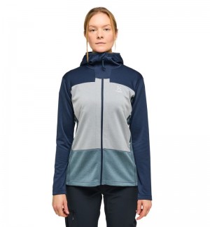 Women's Haglöfs ROC Flash Mid Hood Fleece Jackets Blue / Concrete Canada | PH92-000