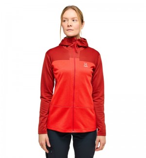 Women's Haglöfs ROC Flash Mid Hood Fleece Jackets Corrosion / Red Canada | IP47-681