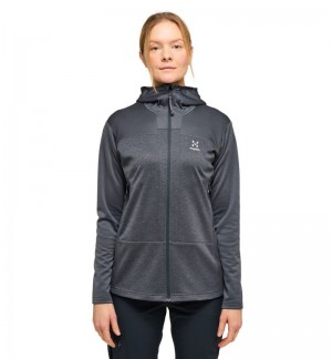 Women's Haglöfs ROC Flash Mid Hood Fleece Jackets Magnetite Canada | MM92-819