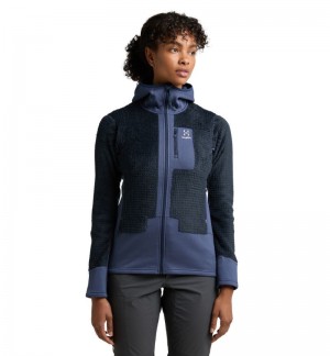 Women's Haglöfs ROC Spitz Mid Hood Fleece Jackets Blue Canada | ME86-090