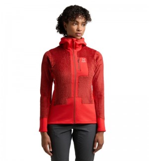 Women's Haglöfs ROC Spitz Mid Hood Fleece Jackets Corrosion / Red Canada | ZF70-495