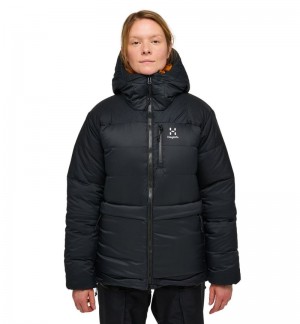 Women's Haglöfs Riksgränsen Down 850 Hood Insulated Jackets Black Canada | AS33-856