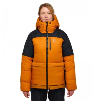 Women's Haglöfs Riksgränsen Down 850 Hood Insulated Jackets Yellow / Black Canada | WA01-987