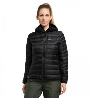 Women's Haglöfs Roc Down Hood Insulated Jackets Black Canada | MK33-868