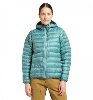 Women's Haglöfs Roc Down Hood Insulated Jackets Green Blue Canada | EY30-921