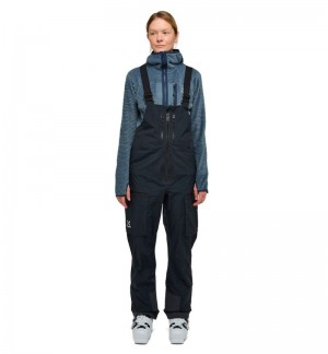 Women's Haglöfs Vassi GTX Pro Bib Waterproof Trousers Black Canada | YC85-197